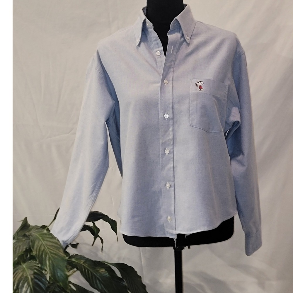 Peanuts Joe Cool Snoopy Oxford Button Down Shirt Blue Cotton 15 32/33